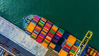 Freighter on the quay from above